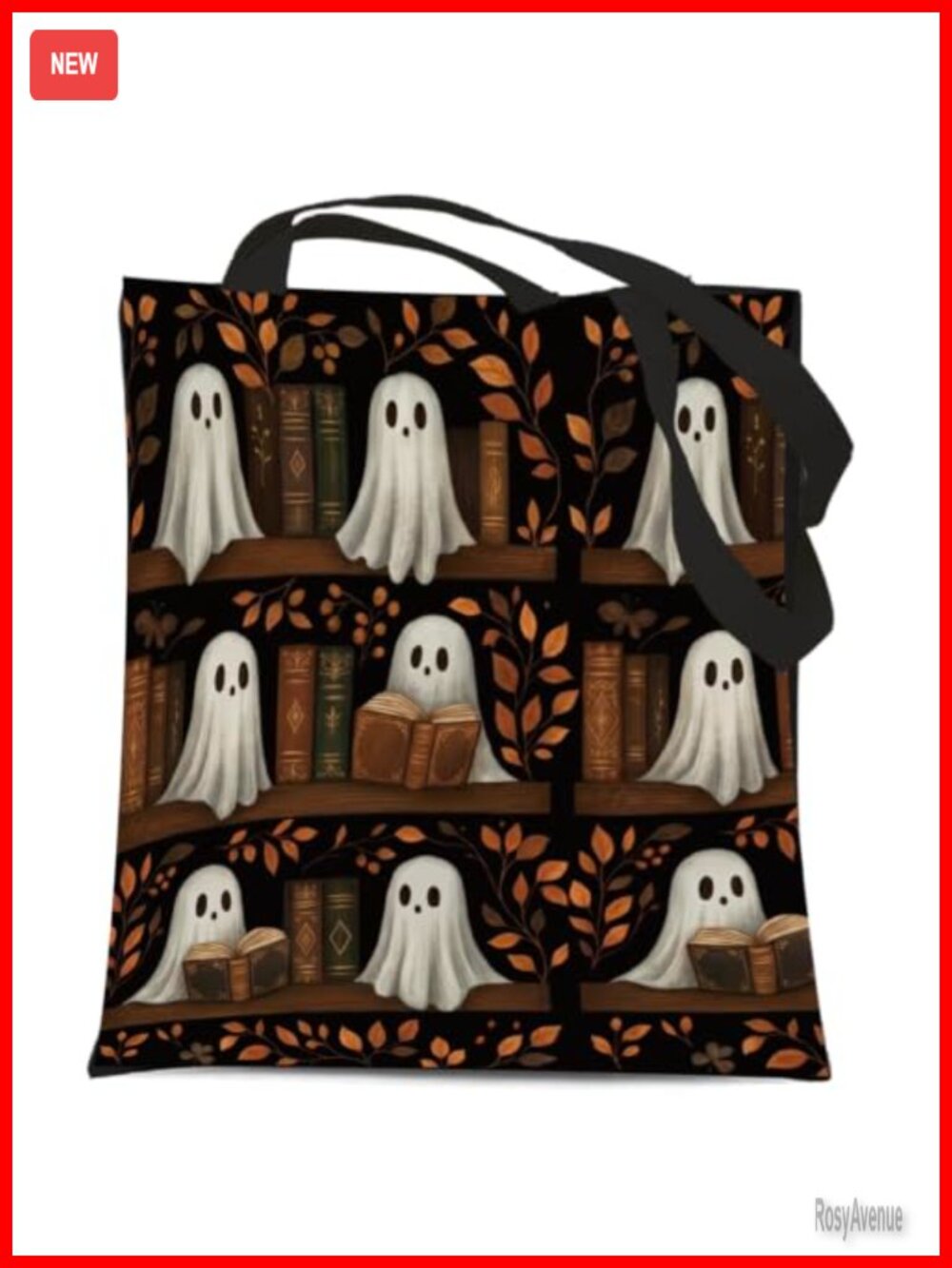 Vintage Ghost Reading Books Canvas Tote Bag Halloween Book Lover Gift